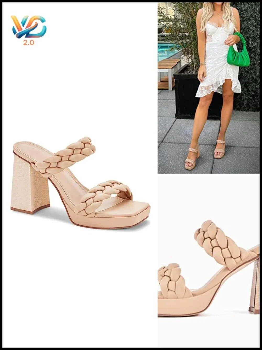 Women’s Chunky Heel Braided Sandals – Slip On High Mules Summer Dress Shoes